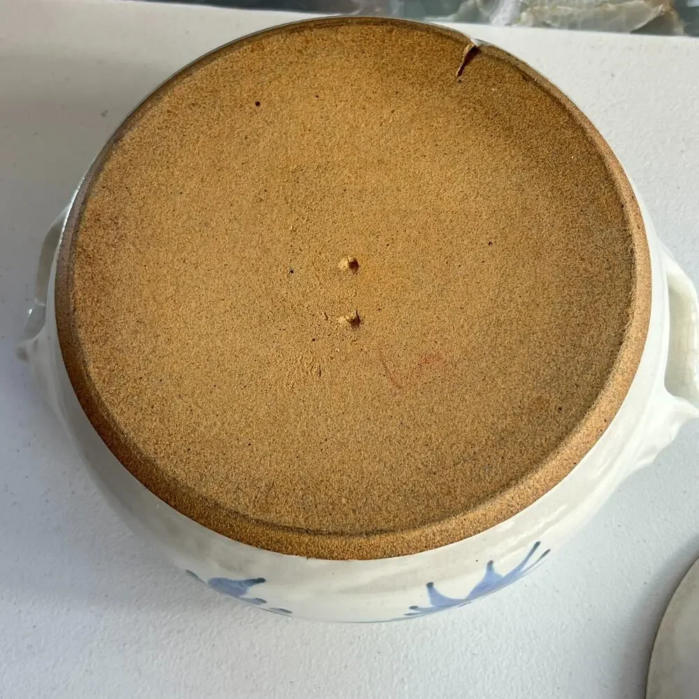 Vintage Floral Handmade Stoneware Pottery Veggie Rice Cooker